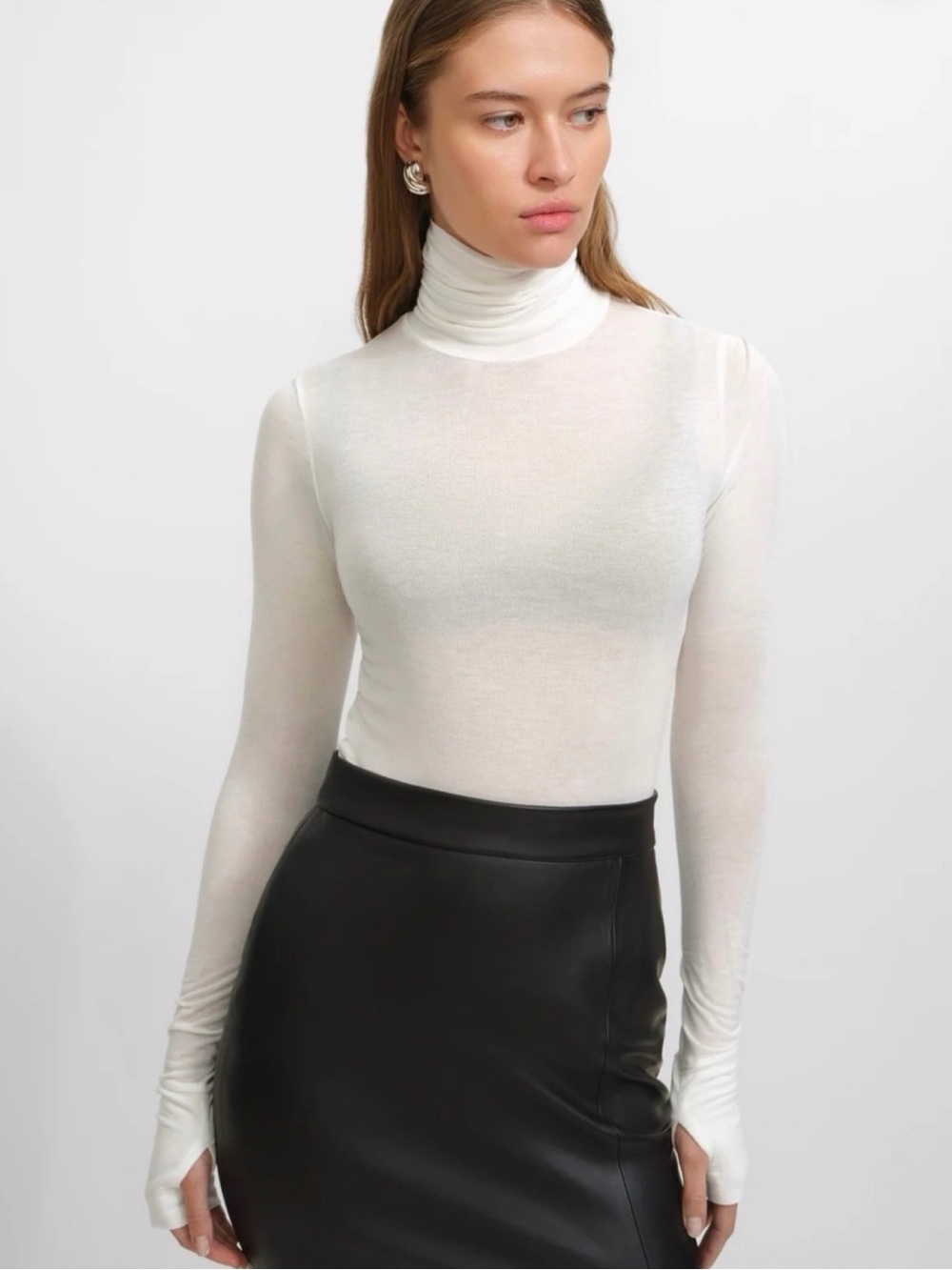 Marcella Eloise Sheer Turtleneck Women's Small NWT Minimalist Layering Off White